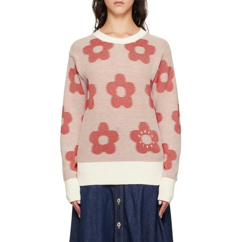 高田贤三(Kenzo)女运动针织衫圆领带图案撞色边宽松百搭休闲长袖高清大图