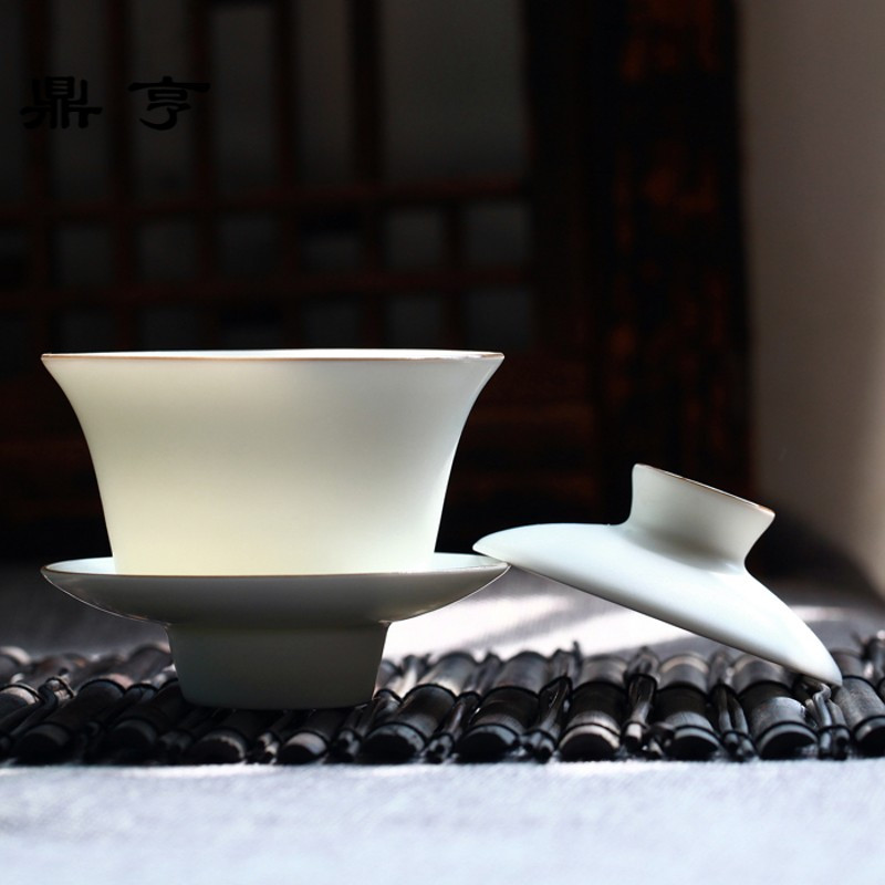 鼎亨白瓷盖碗套组景德镇陶瓷家用功夫茶具套装普洱大号三才盖碗