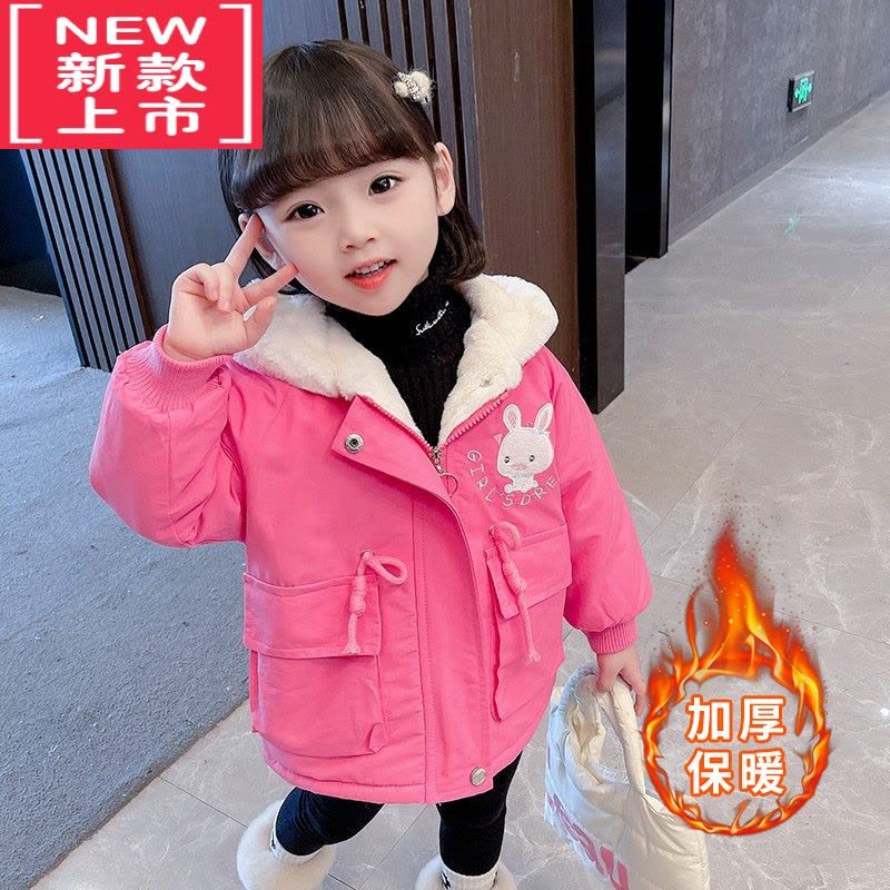 可莉允女童冬装棉服2022新款小童儿童装棉衣女宝宝加绒棉袄秋冬连帽外套图片