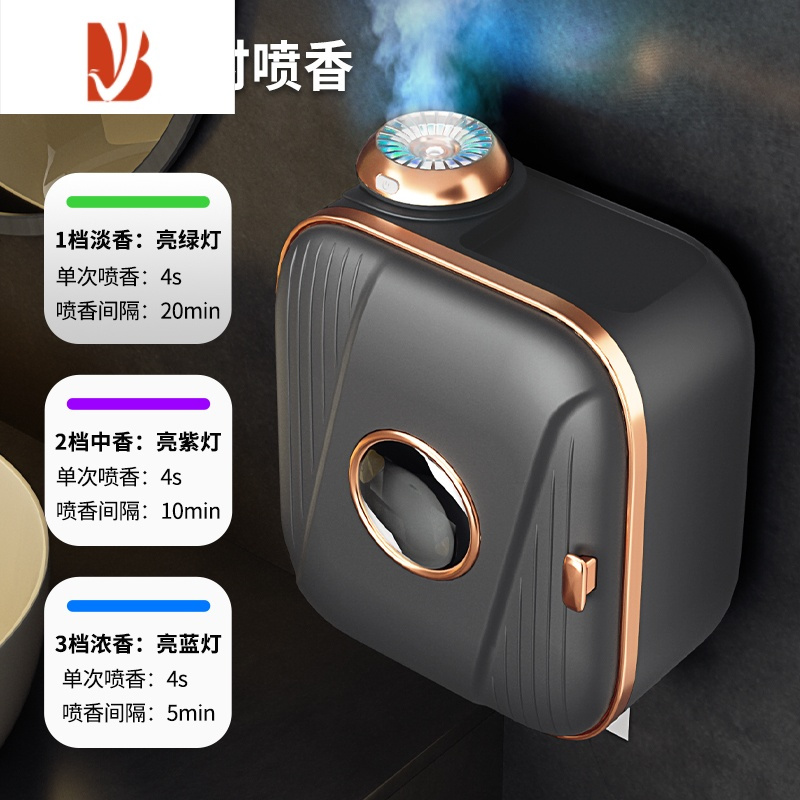 三维工匠香薰厕所纸巾盒轻奢卫生间卷纸置物架浴室防水免打孔壁挂创意 奢华黑[香薰款]栀子花