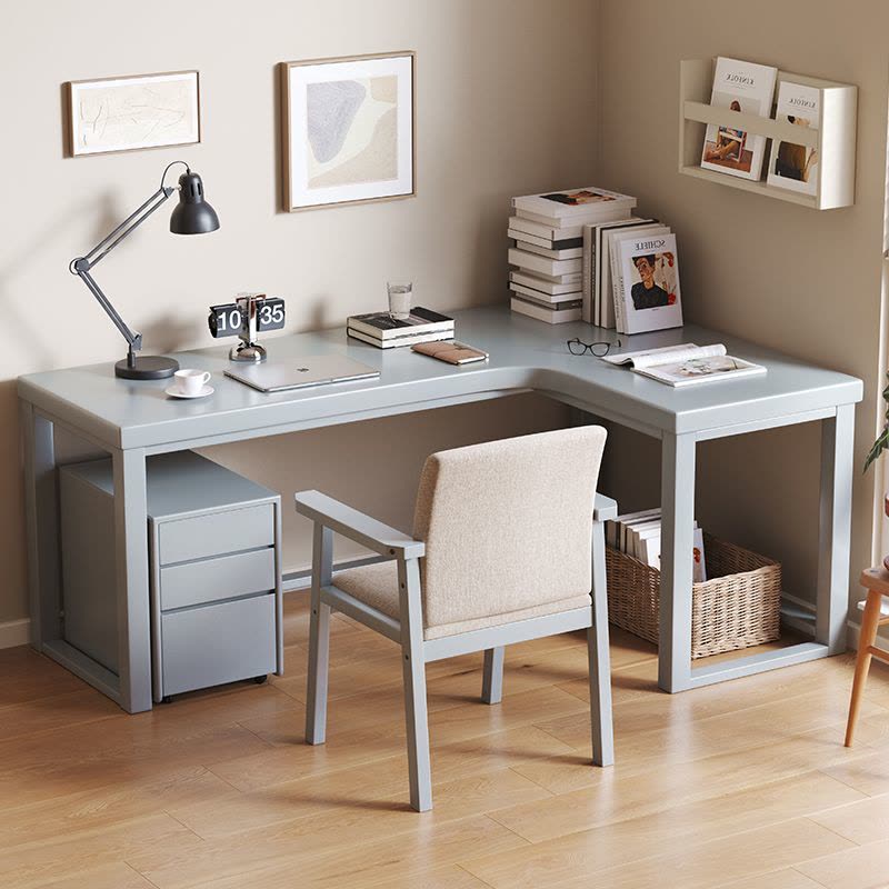 景山百岁 实木转角书桌椅组合L型拐角工作台家用卧室靠墙写字桌台式电脑桌图片