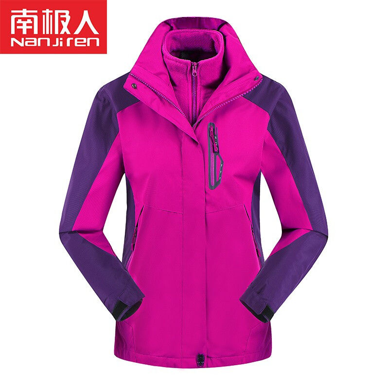 冲锋衣男女装三合一可拆卸秋冬加厚防风防水外套户外登山服 女款玫红色+可拆卸抓绒内胆 M