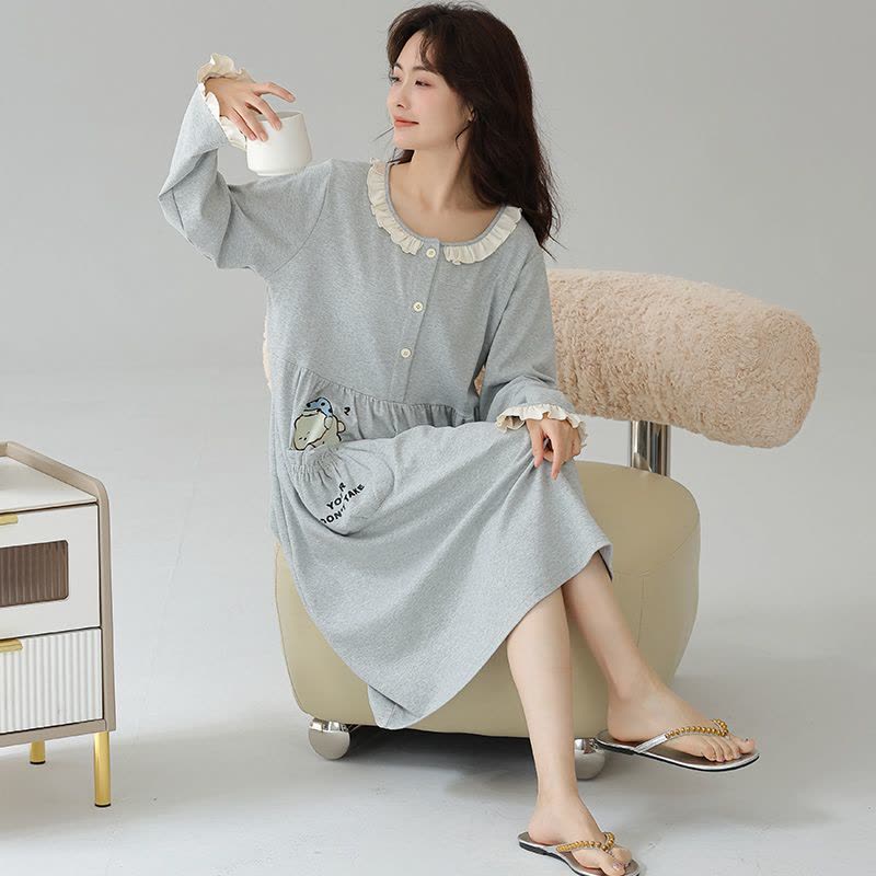 猫人孕妇待产裙春夏季睡衣女纯棉月子服中长款睡裙哺乳带胸垫家居服图片