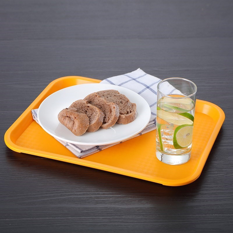 红色餐饮朔料饭店上菜用的托盘长方形餐厅加大平面白色水果褐色大号