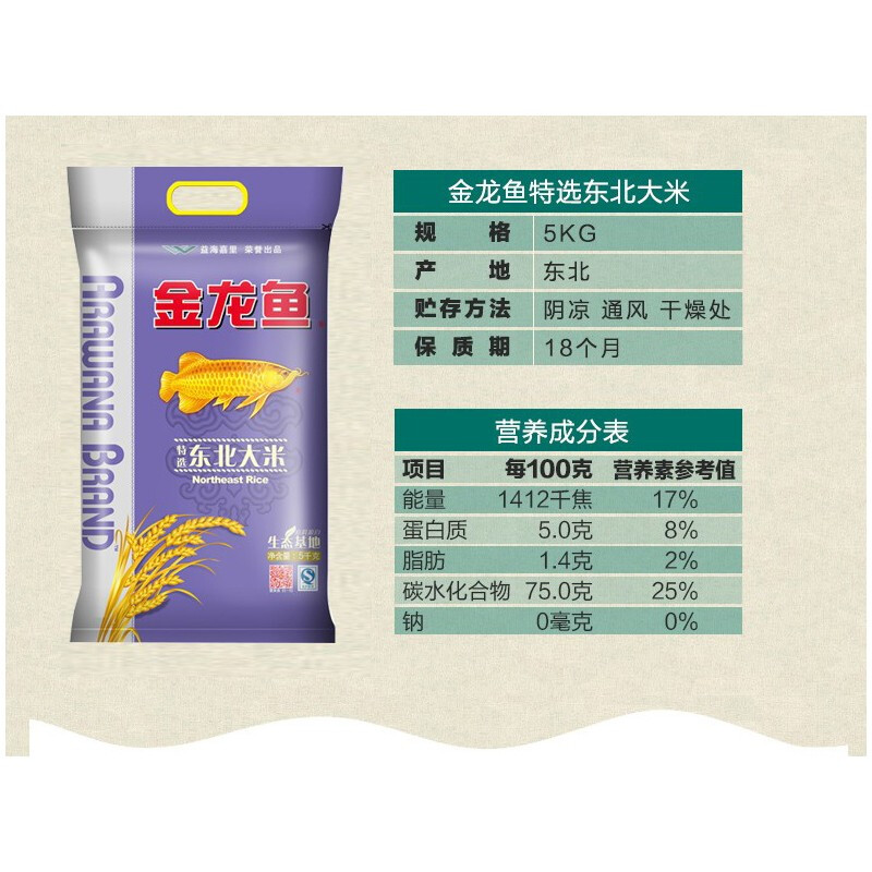 金龙鱼特选东北大米5KG高清大图
