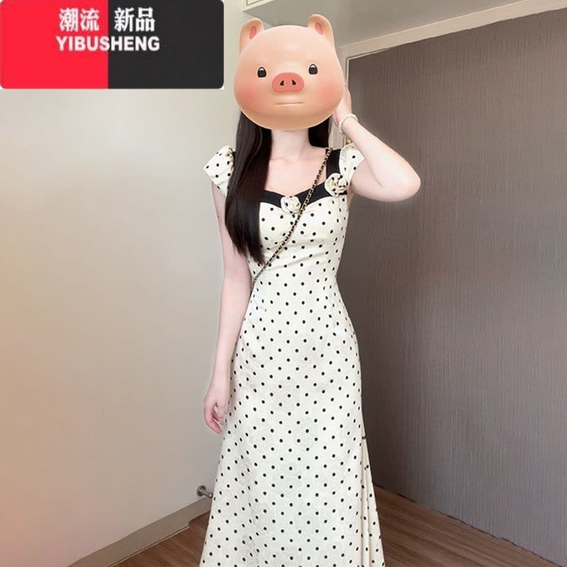 YIBUSHENG法式白色波点连衣裙女季2024新款小个子气质收腰鱼尾长裙高级感图片