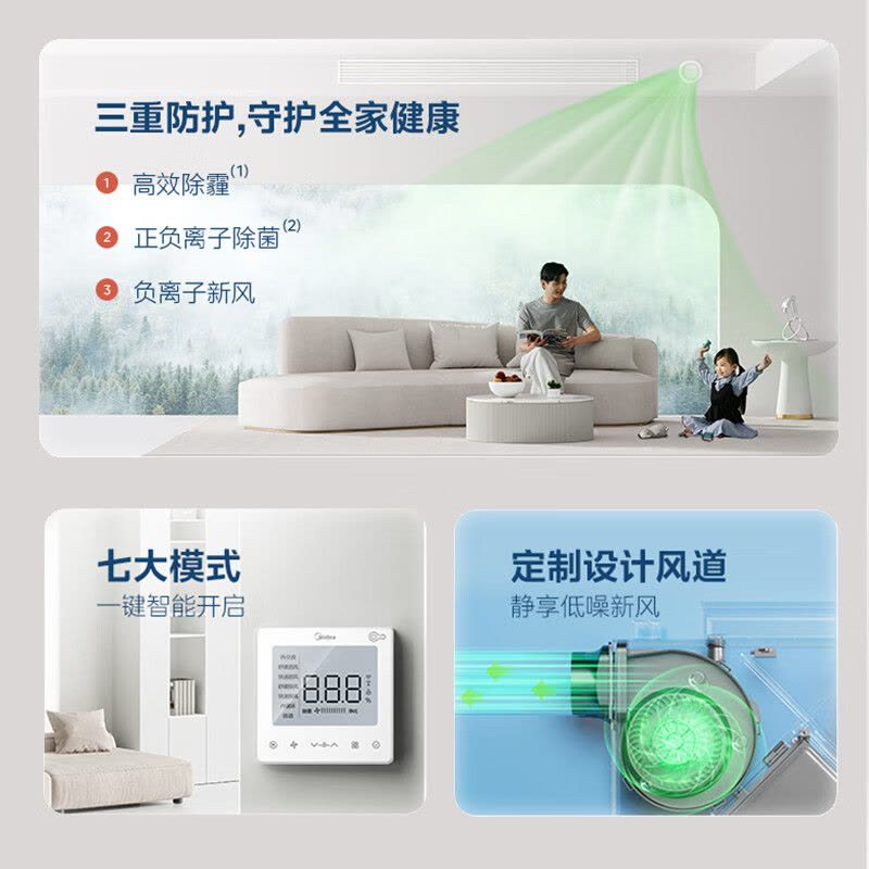 美的(Midea)新风系统家用全屋换气双向流新风机换气机MQXF350M图片