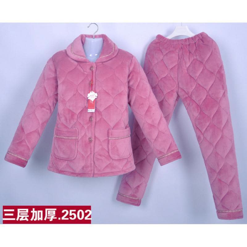 波迷娜(BOMINA)大码睡衣女200斤款加厚睡衣女中老年法兰绒保暖棉袄三层夹棉珊瑚绒服套装图片