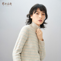 鄂尔多斯1980 半高领条纹女士羊绒衫针织衫纯羊绒修身