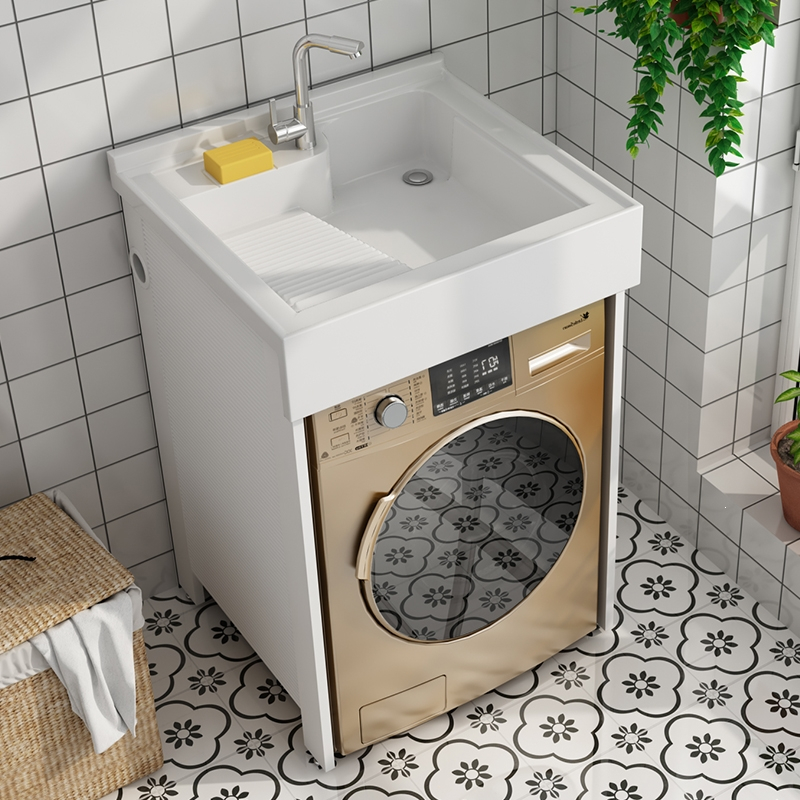 闪电客定制太空铝洗衣柜一体小户型阳台洗衣机柜组合带搓板台盆洗手