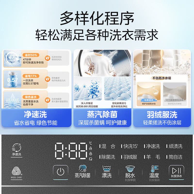 美的(Midea)滚筒洗衣机全自动家用 1.1洗净比 MG100V36T 10公斤 除菌净螨 节能净速 以旧换新图片