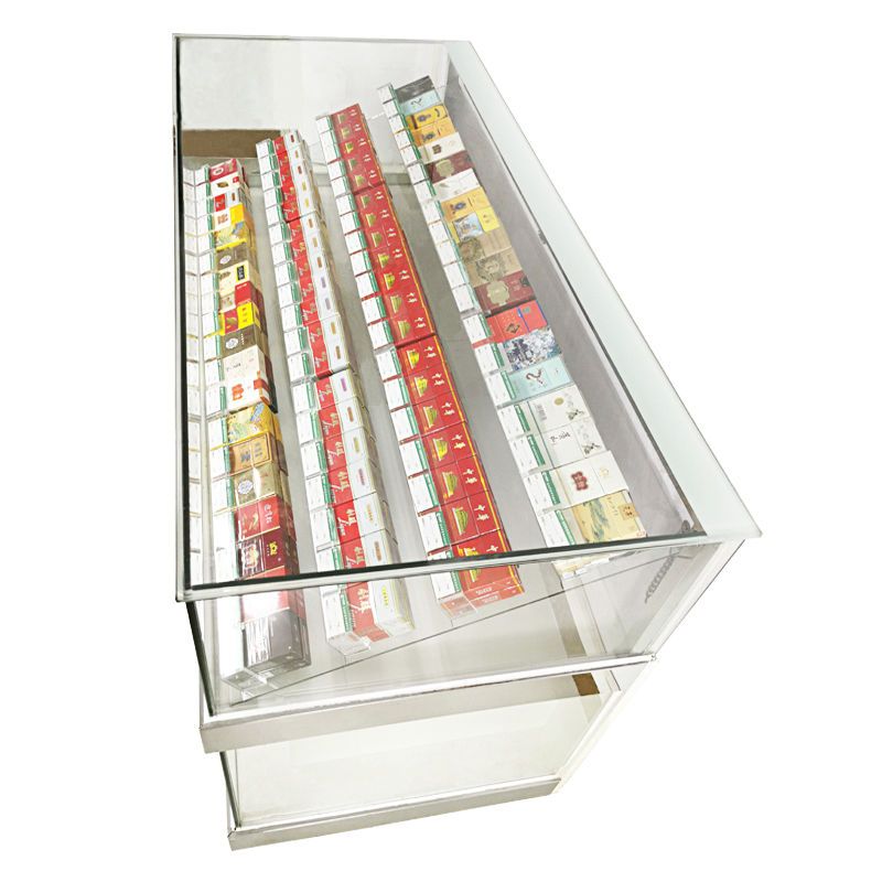 烟柜小卖部柜台售烟盒底座摆烟架斜体玻璃展示柜台斜坡烟柜卡槽盒长款