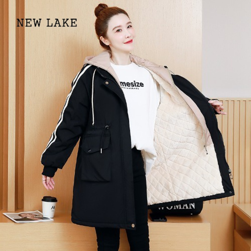 newlake大码女装加绒派克服外套潮胖mm棉衣棉袄200斤冬衣外穿羊羔毛