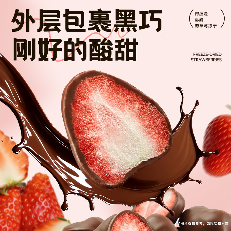 [共40包]黑巧克力夹心草莓30g*4盒 整粒冻干礼盒装办公室解馋小零食送女生礼物糖果牛奶健身小零食品舒缓情绪补充能量高清大图
