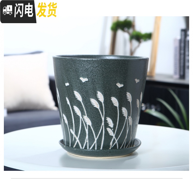三维工匠欧式花盆陶瓷大号特大号客厅直筒简约绿萝盆创意多肉花盆 BH102单个 特大花盆容器高清大图