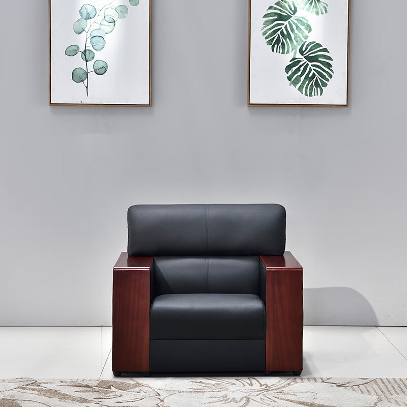 巴洛卡 办公沙发牛皮沙发商务接待沙发牛皮单人位沙发NSFXP-6 黑色