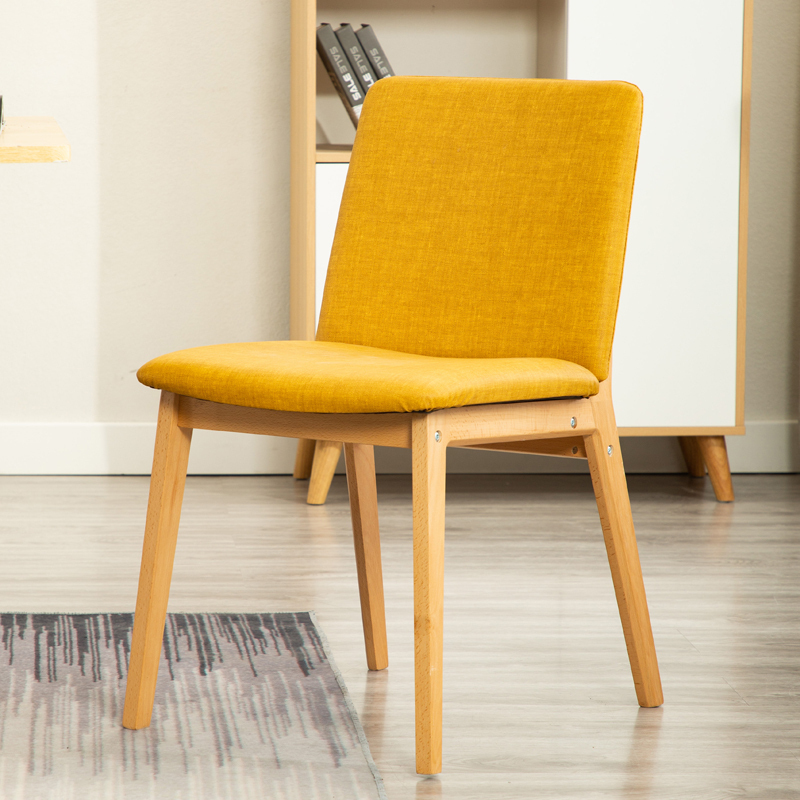 汐岩餐椅北欧家用现代简约书房椅子实木靠背办公桌椅酒店餐厅凳子轻奢 黄色－原木色木架欧洲A级榉木
