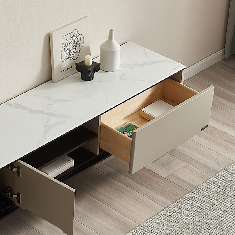 全友家居简约现代高低茶几组合电视柜钢化玻璃半开放式储物柜客厅家具