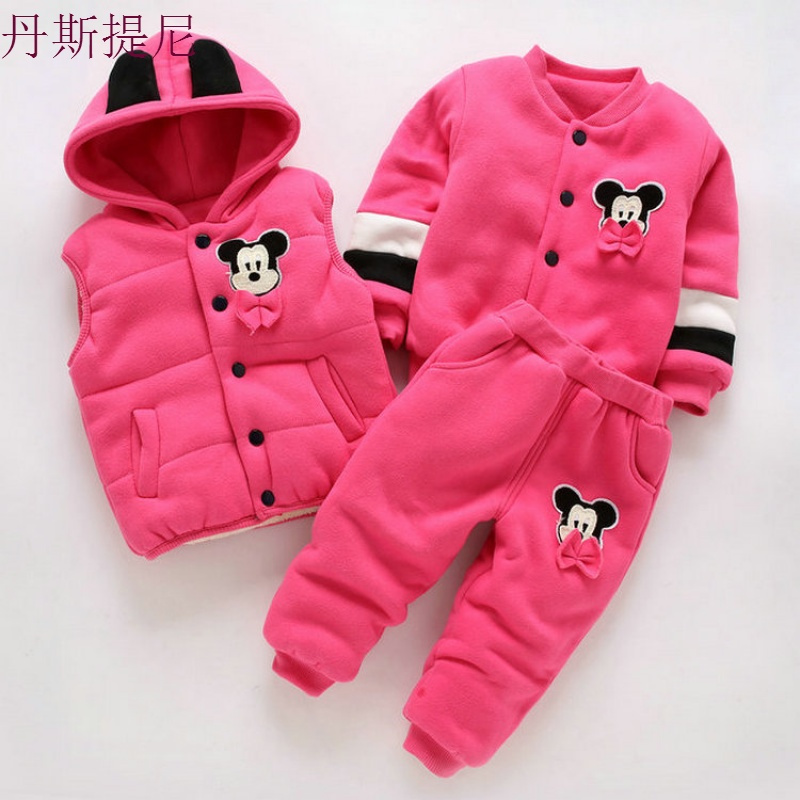 女童冬装儿童套装新款加绒加厚卫衣运动三件套宝宝衣服1-2-3岁