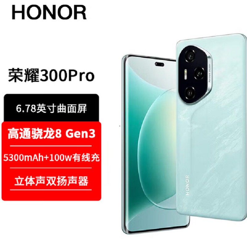 荣耀300 Pro 茶卡青 16GB+512GB 第三代骁龙8芯 5G 5300毫安青海湖电池 100W快充 拍照手机高清大图