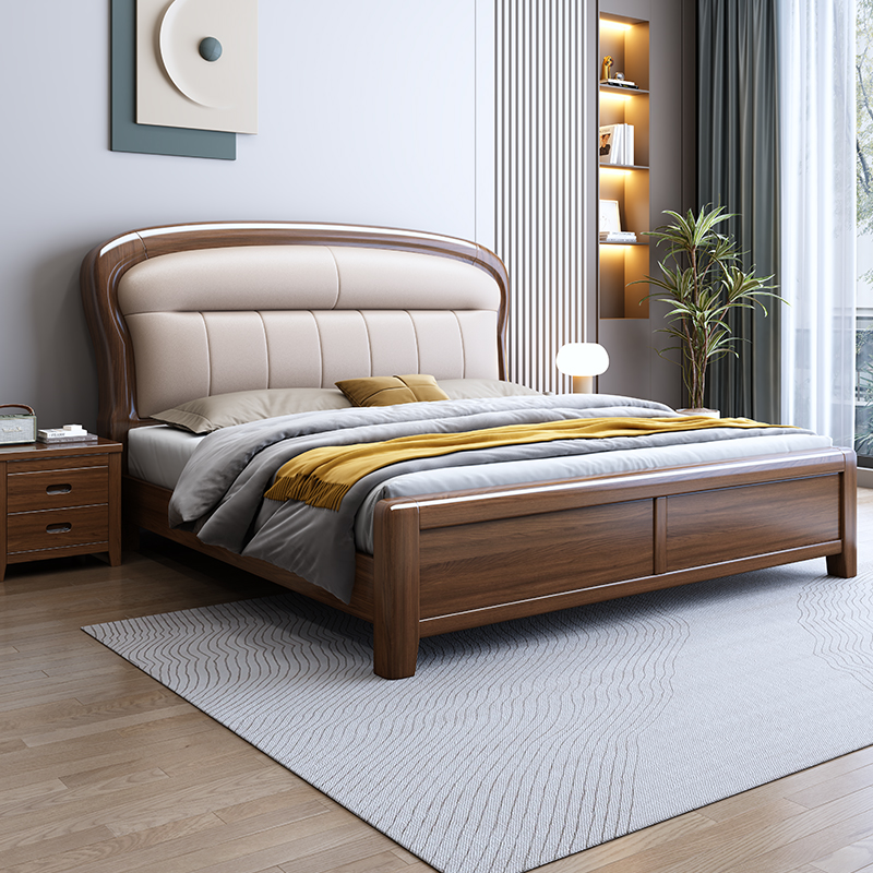 景山百岁 胡桃木色金丝檀木实木床 家用床双人床简约现代高清大图