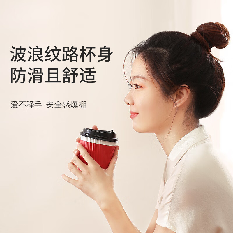 美丽雅 一次性咖啡杯带盖加厚 大号40只 纸杯子奶茶豆浆热饮配搅拌棒 87347高清大图