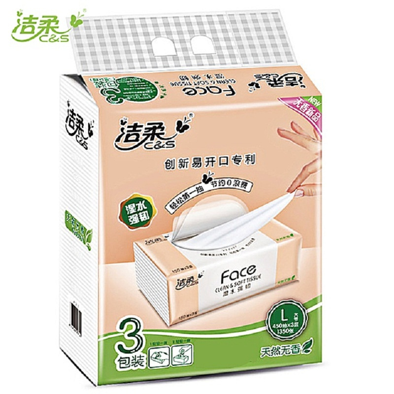 洁柔(C&S)抽纸 面子柔韧系列 3层150抽3包 百花香味 抽取式面纸 (大规格)高清大图