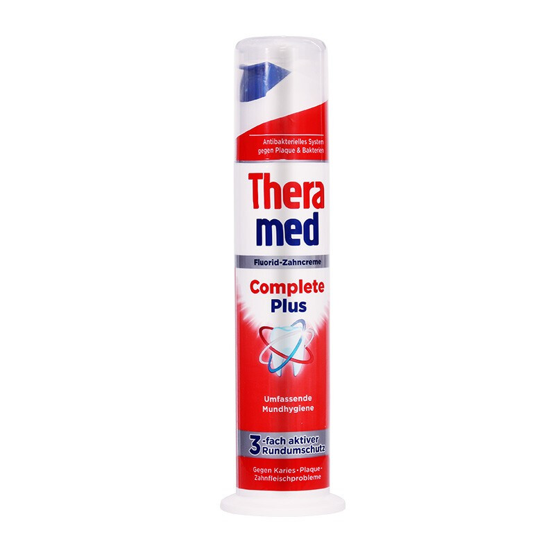 德国原装进口汉高Theramed汉高牙膏泰瑞美站立式按压牙膏100ml 多效护龈(红色)
