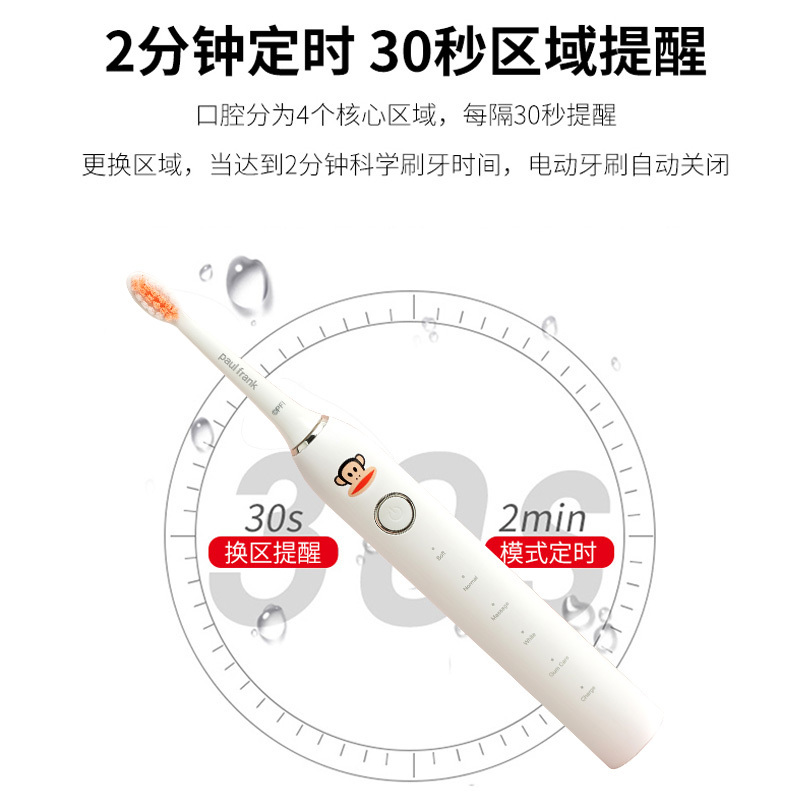 大嘴猴(Paul Frank)电动牙刷PF-104成人充电式声波震动牙刷35000转/分钟五大模式男女情侣款健康美白牙齿