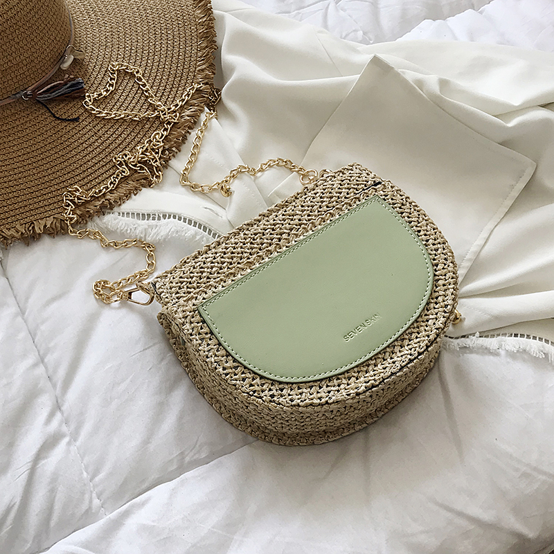 斜挎抹茶绿包包女包夏天小清新ins编2019春款洋气单肩半圆形包绿色