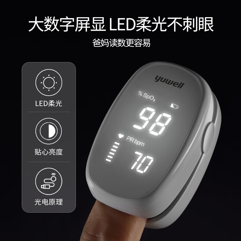 【鱼跃YX102】鱼跃(Yuwell)血氧仪医用级血氧饱和度脉搏检测器全自动指夹式YX102 送长辈礼物