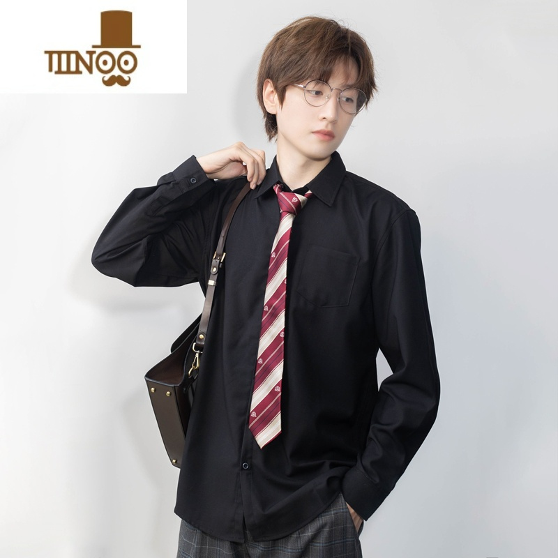 yanxudk制服衬衫短袖长袖基础款男宽松日系学生班服白衬衣