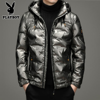 花花公子(PLAYBOY)冬季新款男士短款连帽羽绒服中青年纯色保暖商务休闲羽绒服外套时尚潮款加厚棉衣外套