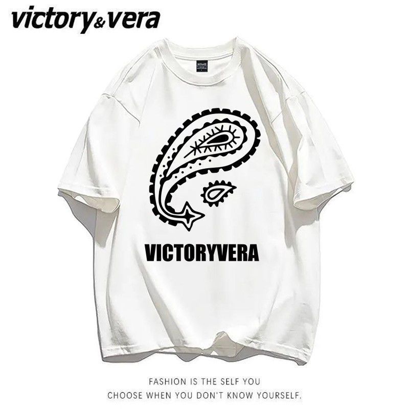 VICTORYVERA白色短袖t恤女夏装2022新款宽松百搭学生印花半袖上衣