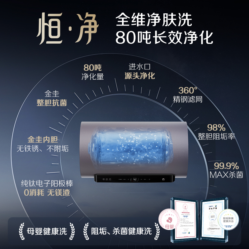 AO史密斯80升电热水器 国家补贴 金圭内胆 双棒分离速热 免换镁棒 免清洗 E80ED8高清大图