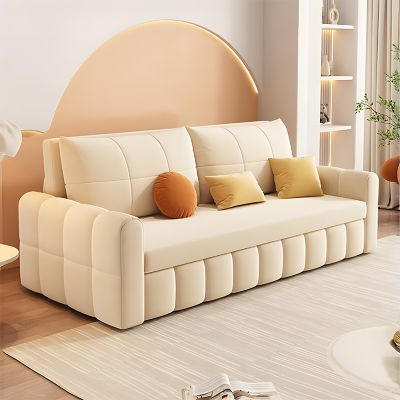 猫爪绒布网红北欧奶油风可折叠多功能推拉三人位两用小户型沙发床 储物箱+200详询客服 亲肤猫抓绒【海绵款】多色可选拍下备注