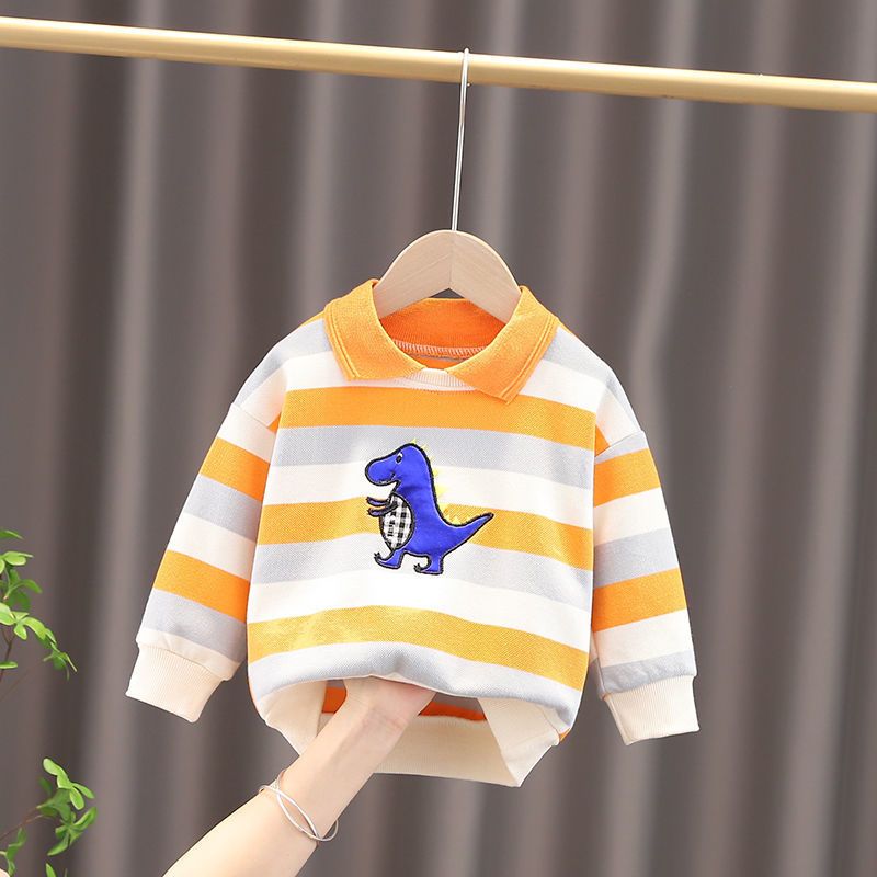 男宝宝春装套装男童洋气小孩开衫三件套婴儿童春秋衣服小童休闲潮 桔色 DQ-恐龙卫衣 73