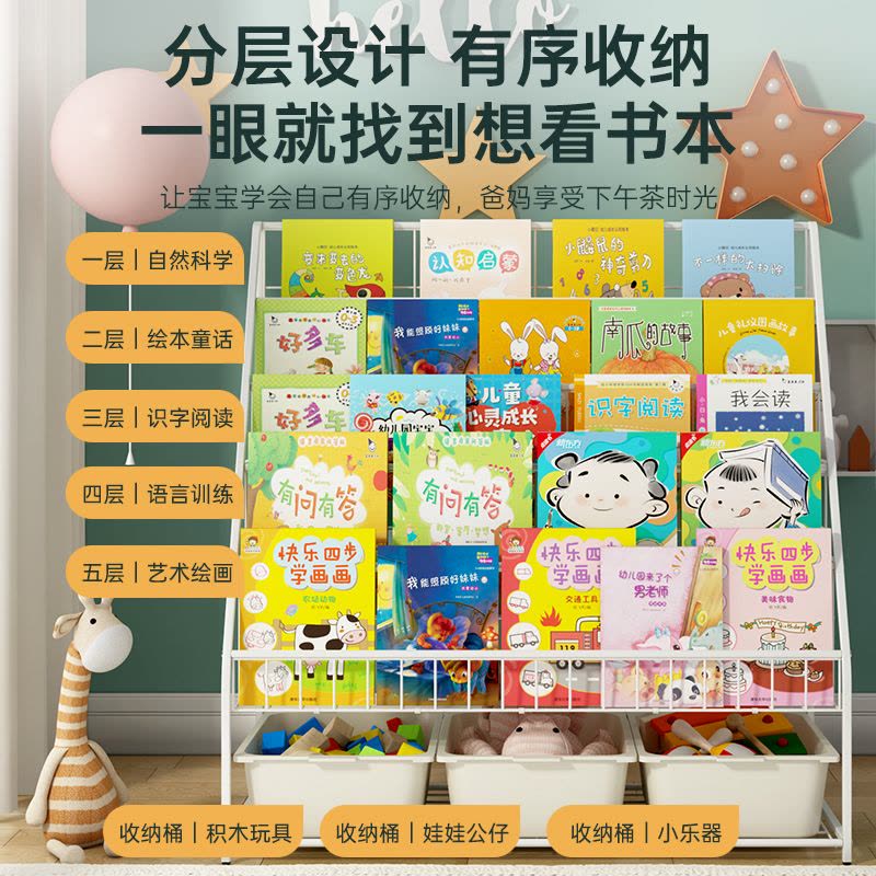 儿童书架落地小型幼儿园玩具收纳架宝宝置物绘本架铁艺经济型家用图片