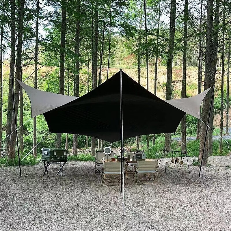 八角黑胶蝶形天幕帐篷户外露营遮阳棚便携式加厚防晒凉棚野营天幕装备