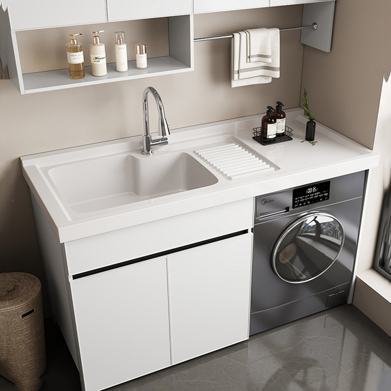 古达定制太空铝阳台洗衣机柜组合定制洗衣台盆带搓板一体洗衣柜伴侣