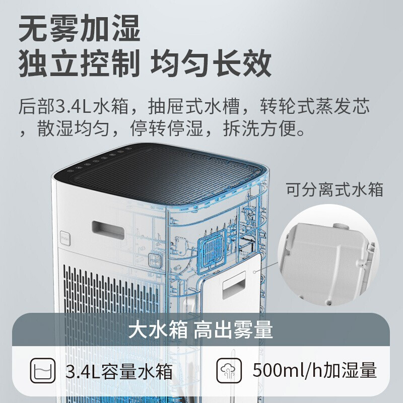 亚都(YADU)空气净化器除甲醛雾霾 无雾加湿净化器一体 VOC数值显示 办公室卧室家用 KJ800G-P8H55