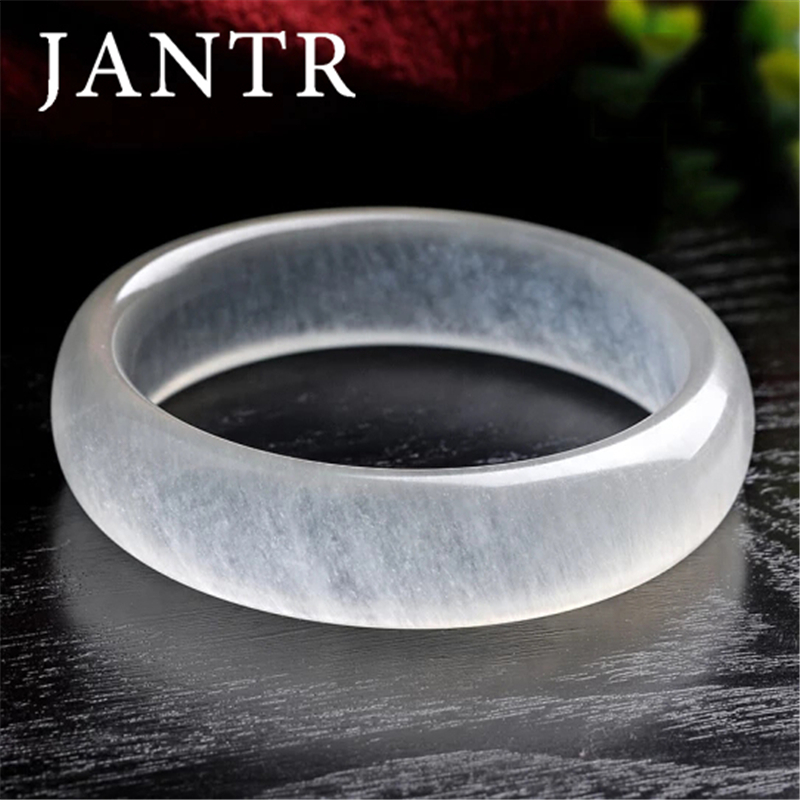 JANTR[礼盒+配证书]玉手镯天然A货冰种玉手镯金丝玉镯子石英岩玉扁条手镯自戴送礼必备