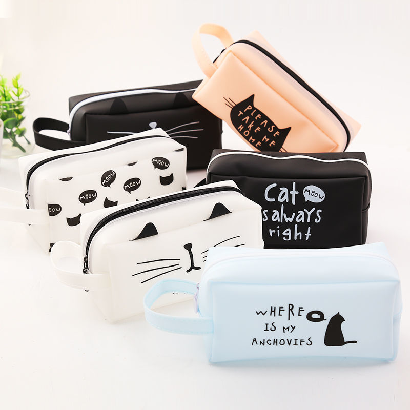 韩版猫咪大容量笔袋可爱简约创意文具盒初中生铅笔袋 正品【随机猫咪】
