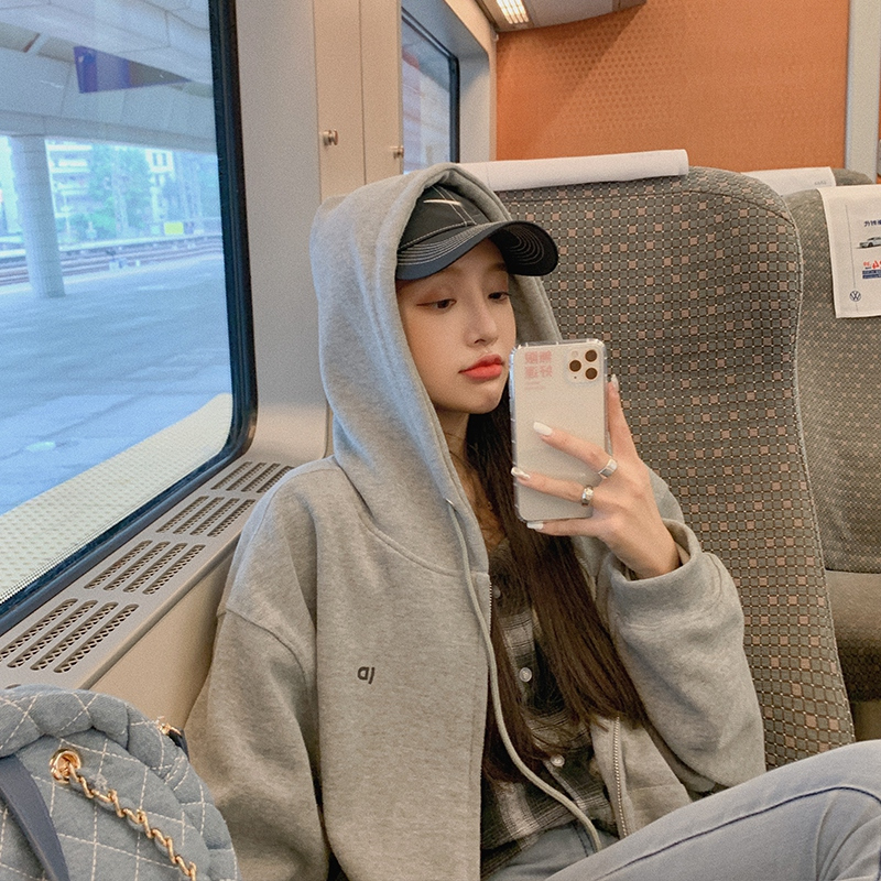 艳如飞粉色卫衣女春秋薄款韩版慵懒风宽松百搭休闲长袖上衣连帽开衫外套T恤