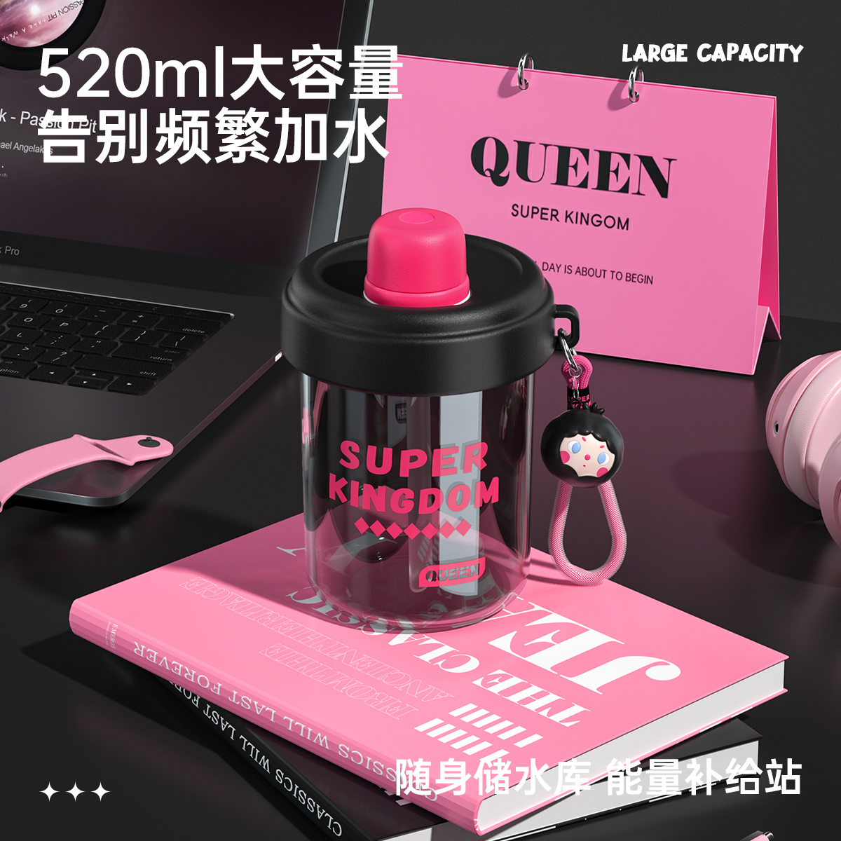 炊大皇tritan儿童水杯双饮学生杯子颜值女吸管杯咖啡杯夏季塑料杯高清大图
