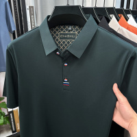 夏季新款含桑蚕丝男士短袖T恤2025薄款翻领Polo衫男装纯色衣服 2XL 墨绿