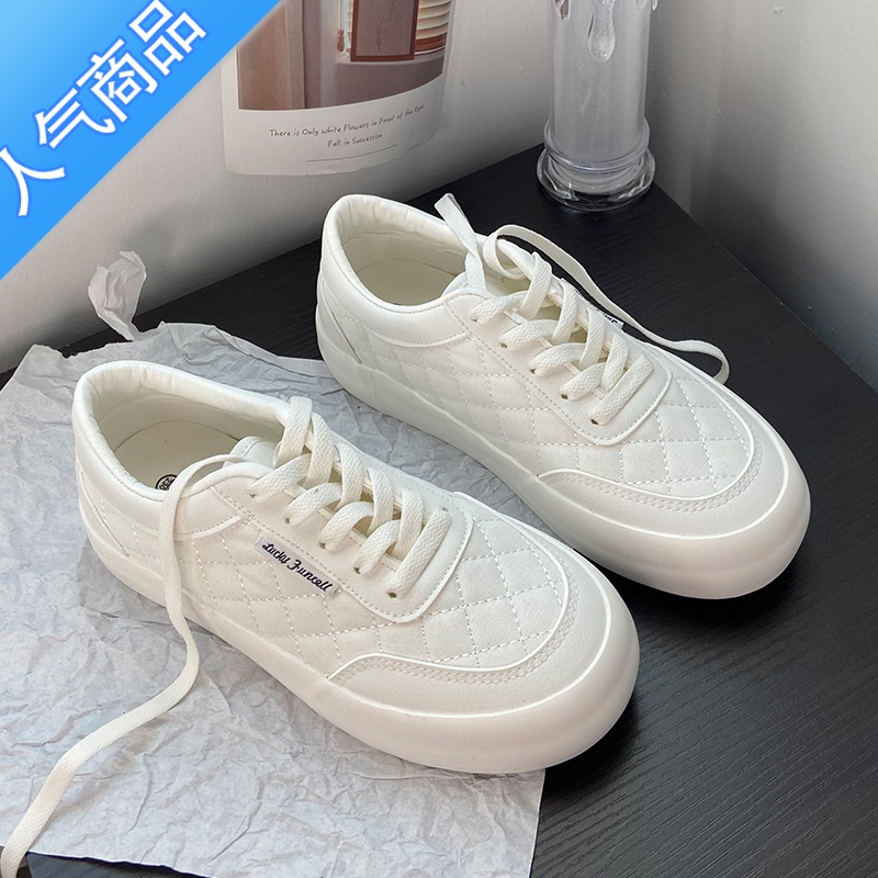 SUNTEK夏季小白鞋女chic鞋子百搭2023新款厚底帆布鞋奶fufu休闲运动板鞋高清大图