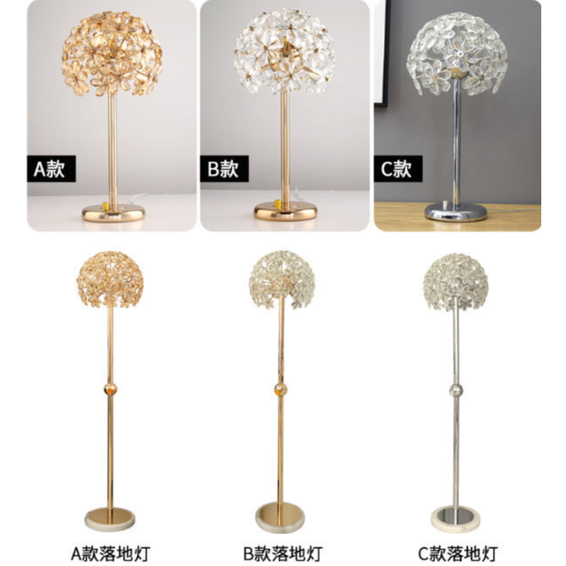 美的(Midea)轻奢水晶台灯卧室床头灯创意简约现代触摸USB充电家用落地灯 A款+USB 触摸开关