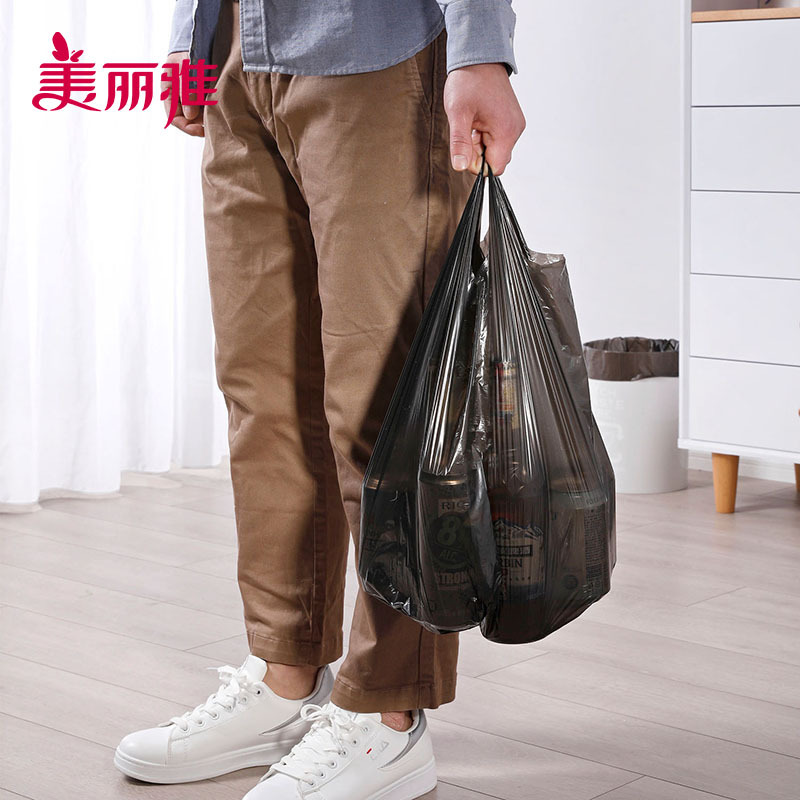 美丽雅 家用厨房卫生间加厚不易破厚黑背心垃圾袋大号50*60*100只入 黑色