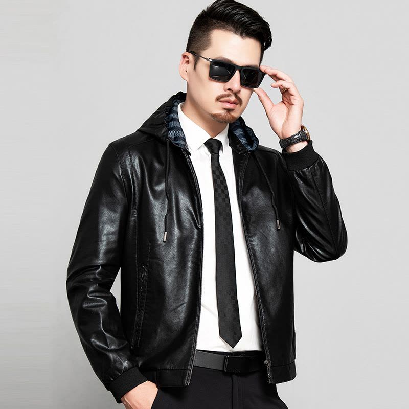 2023秋冬皮衣外套男生潮流帅气韩版宽松休闲港风青少年上衣皮夹克新款秋冬季连帽皮衣男韩版修身夹克帅气真皮男装潮流外套图片